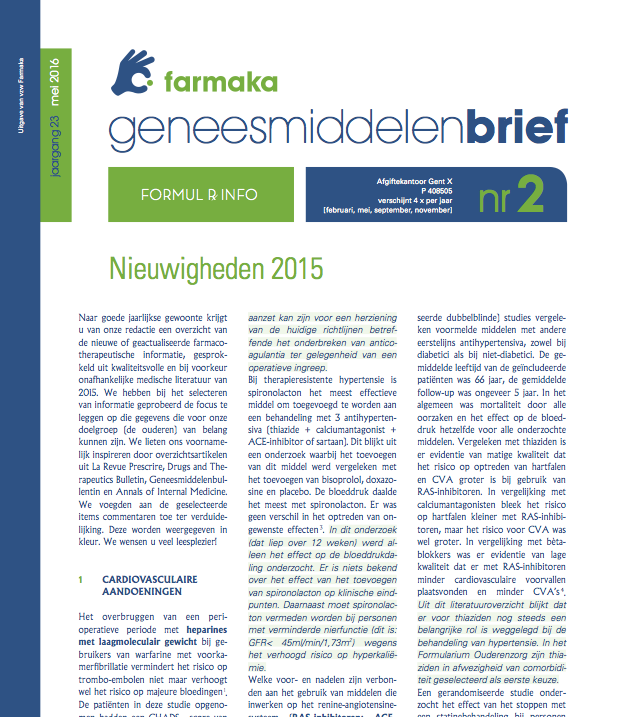 Geneesmiddelenbrief Mei : Nieuwigheden 2015
